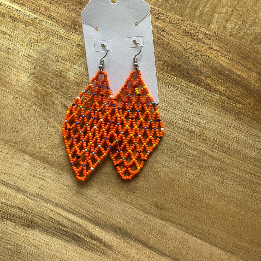 Vibrant Orange Geometric Dangle Earrings